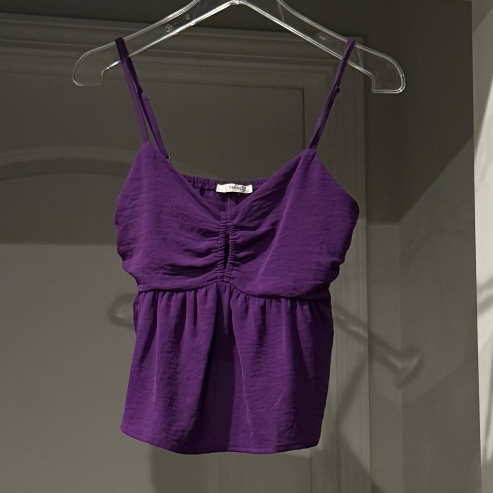 Purple Women's Flowy Peplum Crop Key Hole Top